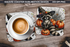 Raccoon Coaster Sublimation, Halloween Coaster PNG Product Image 1