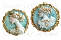 Cameo, Brooch, Victorian, Ephemera, PNG, Flower, Clipart Product Image 2