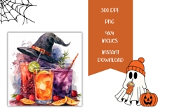 Watercolor Halloween Square Coasters, Cocktails Coasters Product Image 2