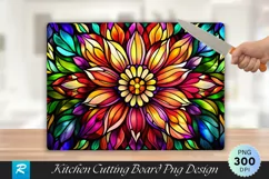 Colorful Stained Glass Flowers Cutting Board PNG Design Product Image 1