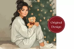 Black Hair Girl Tumbler Wrap, Christmas Tree Tumbler Design Product Image 2
