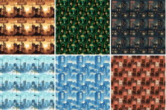 Lofi Night Cityscape Digital Paper,Cozy Anime City Pattern Product Image 2
