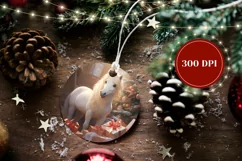 Christmas Round Ornament, Cute Christmas Horse Sublimation Product Image 2