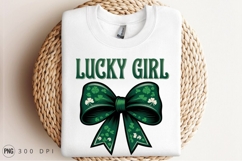 Lucky Girl Shamrock Bow St Patricks Day Sublimation PNG Product Image 3