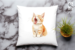 Yawning Cat Watercolor Clipart Sublimation PNG Product Image 2