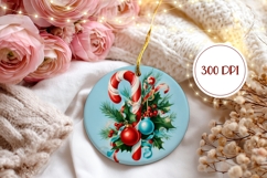 Vintage Candy Cane Ornament, Winter Round Ornament Product Image 2