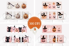 Cartoon Halloween Cats Mug PNG, Funny Pumpkins Mug Designs Product Image 2