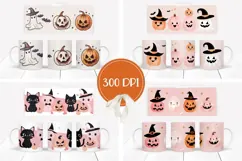 Cartoon Halloween Cats Mug PNG, Funny Pumpkins Mug Designs Product Image 2