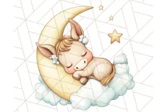 Sleeping Baby Animals PNG, Moon and Stars Nursery Clipart Product Image 2