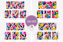 Abstract Tulips Mug Wrap Designs, Flowers Mug Sublimation Product Image 2