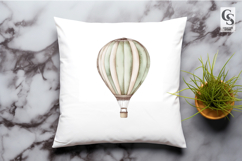 Vintage Sage Green Hot Air Balloon Clipart Sublimation PNG Product Image 2