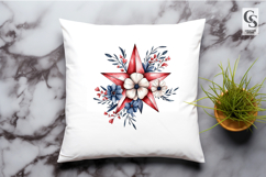 Watercolor Patriotic Floral Star USA Red Blue Clipart PNG Product Image 2