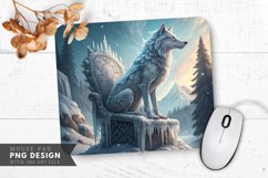 Majestic Ice Wolf on Frozen Throne Mouse Pad PNG Design Product Image 1