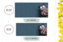Cartoon Cat Mug Wrap, Flowers Mug, Grey Cat With Flowers Product Image 2