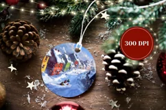 Christmas Village Ornament, Winter Village Round Ornament Product Image 2