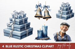 Blue Rustic Christmas Clipart Sublimation Product Image 1