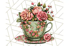 Vintage Floral Teacup Clipart PNG, Blooming Teacups Clip Art Product Image 2