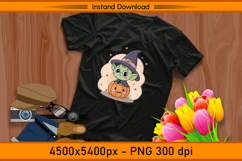 Cute Green Alien Pumpkin Witch Hat Sublimation Design PNG Product Image 2