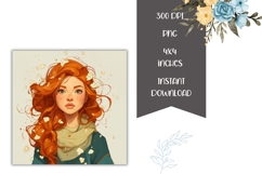 Cartoon Girl Square Coasters, Red Hair Girl PNG Product Image 2