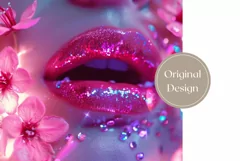 Glitter Lips Tumbler Wrap, Pink Flowers Tumbler Sublimation Product Image 2