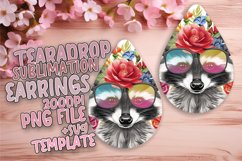 Vibrant Raccoon &amp; Flower Teardrop Earrings Sublimation Product Image 1