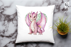 Cute Pink Dragon Watercolor Clipart PNG Product Image 2