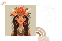 Ethnic Pillow Design, Cartoon Girl Pillow Sublimation Product Image 2