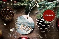 Winter Village Round Ornament, Winter Lake Ornament Design Product Image 2