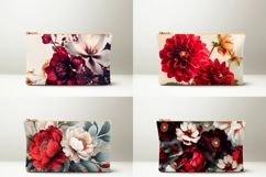 Red Peony Cosmetic Bag Designs, Flowers Cosmetic Bag Print Product Image 2