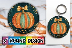 Watercolor Halloween Pumpkin Round Design PNG Sublimation Product Image 1