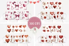 Watercolor Hearts Mug Designs, Watercolor Flowers Mug Wraps Product Image 2