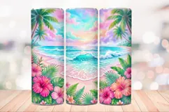 Floral Beach 20 OZ Skinny Tumbler Wrap Sublimation Png. Product Image 2