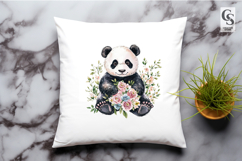 Floral Panda Watercolor Illustration Clipart Sublimation PNG Product Image 2