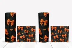Orange Bows Tumbler Wrap, Cartoon Halloween Bats Tumbler PNG Product Image 2