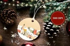Christmas Village Ornament, Cozy Winter Round Ornament Product Image 2