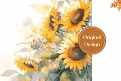 Sunflower Tumbler Template, Watercolor Flowers Sublimation Product Image 2