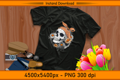 Grunge Skull with Orange Bandana and Daisies PNG Product Image 2