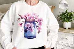 Flower Mason Jar Clipart, Watercolor Mason Jar Sublimation Product Image 2