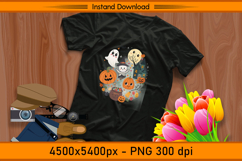 Cute Ghost and Witch Halloween Night Scene PNG Product Image 2