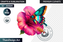 Tropical Butterfly &amp; Flower Clipart: Vibrant floral PNG Product Image 1