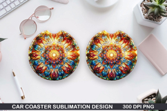 Flower Car Coaster Sublimation| Summer Coaster PNG Design Product Image 1