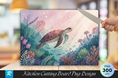 Turtle Gliding Through Vibrant Underwater Cutting Board PNG Product Image 1
