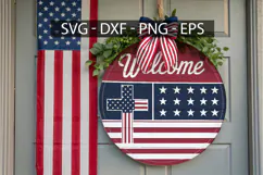 Welcome Round Sign SVG Design - 4th of July Door Design Product Image 1