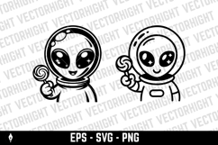 Black and white image of a cute alien holding a candy Product Image 2