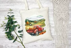 Red Farm Truck Illustration, Watercolor Pumpkins Sublimation Product Image 2