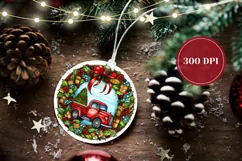 Christmas Truck Ornament, Christmas Product Tag Sublimation Product Image 2