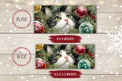 Cartoon Christmas Cat Mug Wrap, Christmas Tree Mug Design Product Image 2