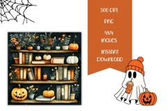 Books Halloween Square Coasters, Cartoon Pumpkins PNG Product Image 2