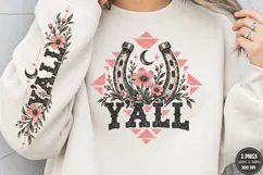 Y'all Western Front Sleeve PNG, Floral Horseshoe Sleeve Shir Product Image 2
