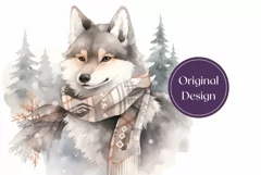 Christmas Tumbler Wrap, Watercolor Wolf Tumbler Design PNG Product Image 2